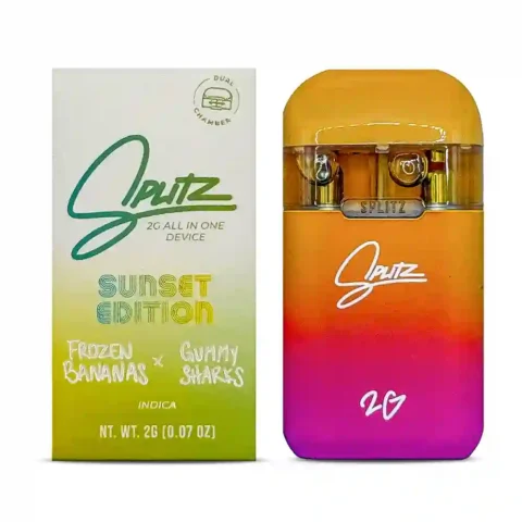 SPLITZ FROZEN BANANAS X GUMMY SHARKS, SPLITZ 2G, SPLITZ CARTS, SPLITZ 2G DISPOSABLE,SPLITZ DISPOSABLE